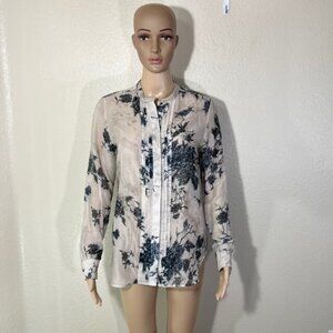 Belstaff Womens Beige Blue Floral Cotton Button Blouse Top Small S